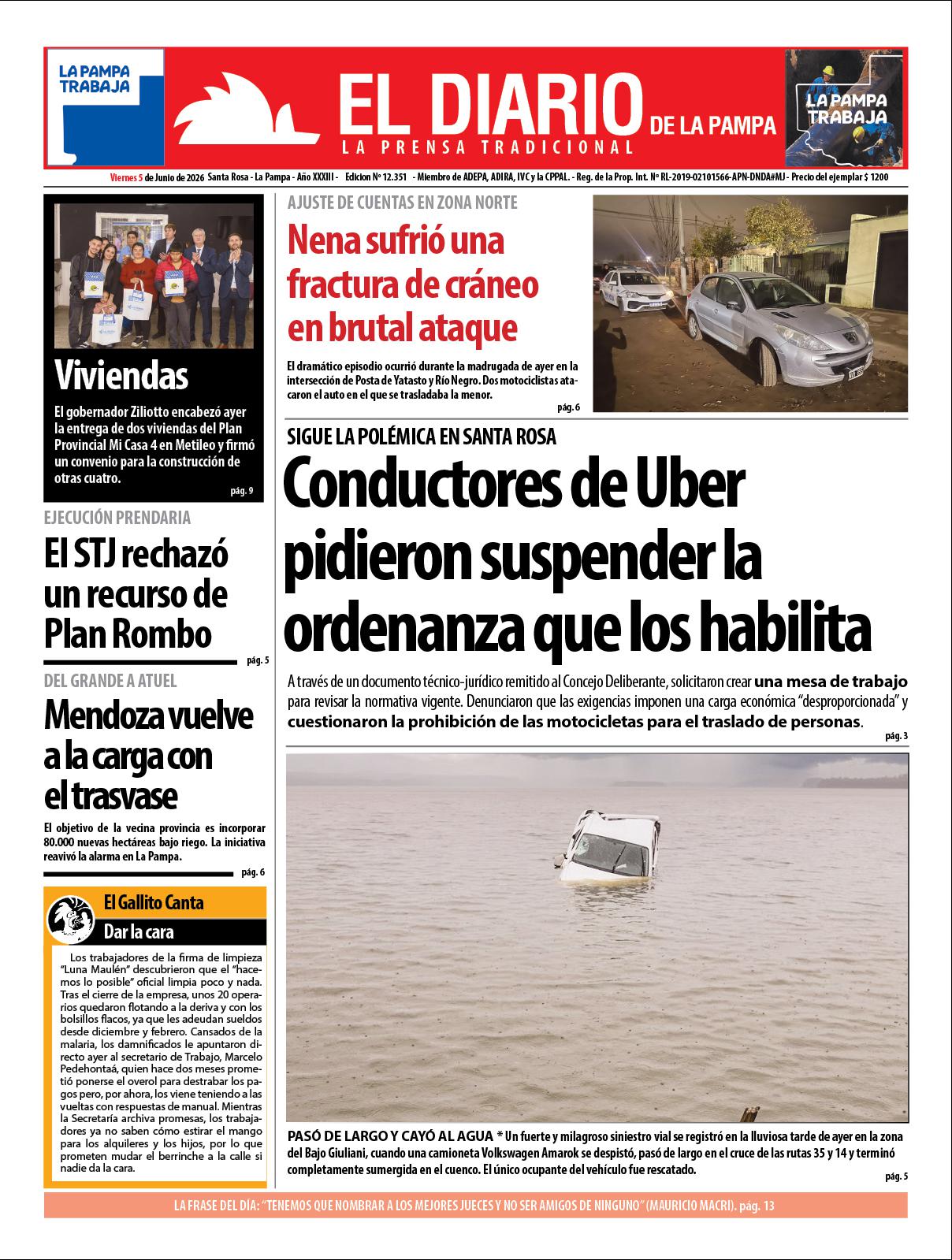 Tapa de El Diario en papel  viernes 05 de junio de 2026